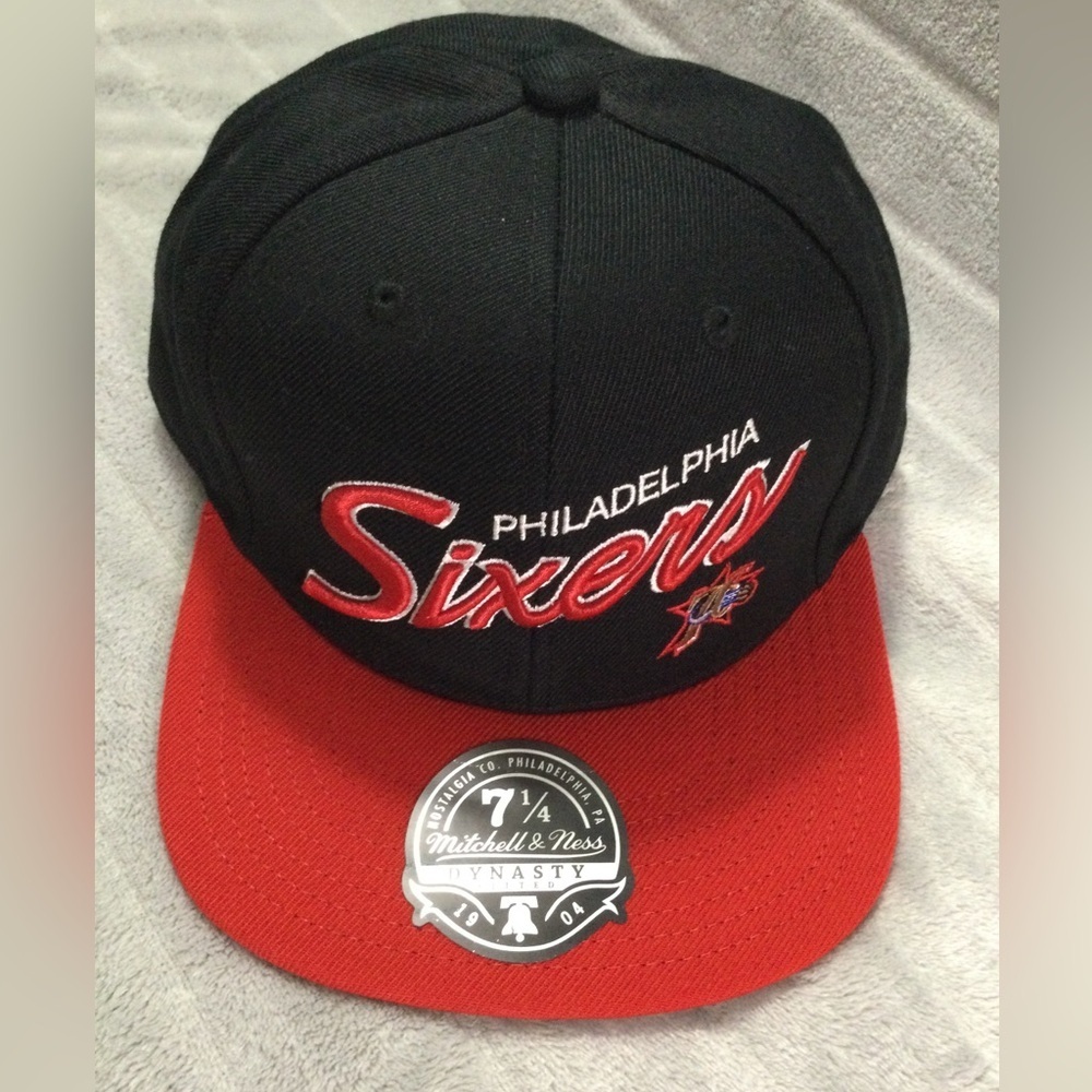 Mitchell & Ness Philadelphia 76ers Black and Red Fitted Hat